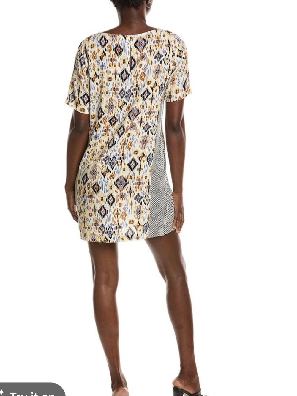 Michael Stars Printed Shift Dress in Cream, Navy & Mustard